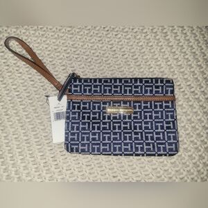 NWT Tommy Hilfiger Navy Wristlet with Brown Strap